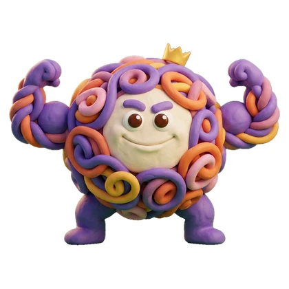 Gribouille, une pelote de gribouillis violette qui gonfle les bras