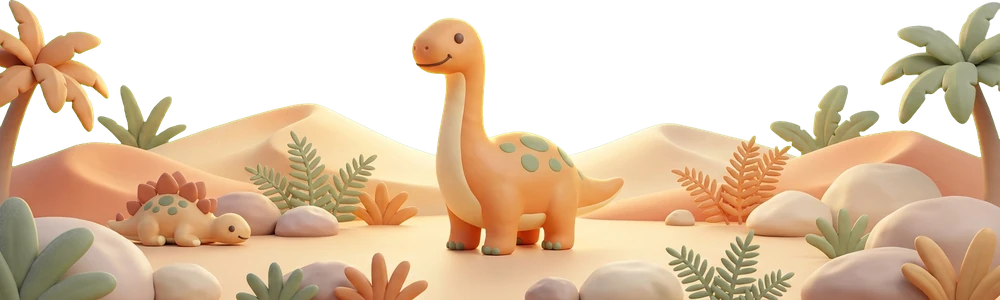 Univers Dinosaures : un diplodocus souriant dans le désert